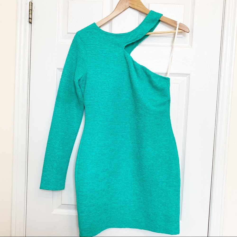 BCBG Generation Aquarius One Shoulder Dress Green Size Small